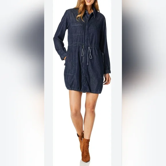 AG Adriano Goldschmied Pause Parka Denim Drawstring Waist Dress Size Medium - Picture 9 of 10